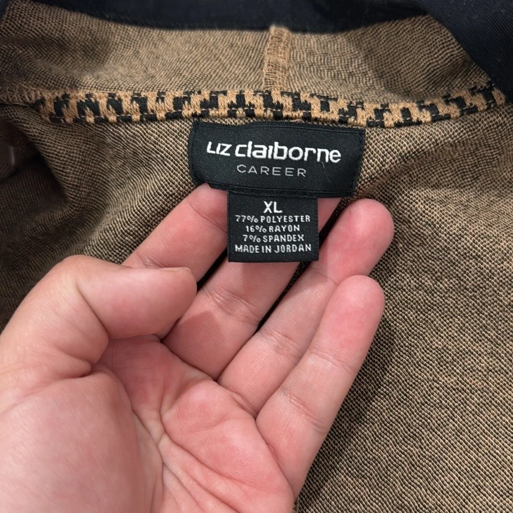 LIZ CLAIBORNE Career Chevron Brown and Black Open Front Blazer Cardigan-Size XL - Picture 4 of 4